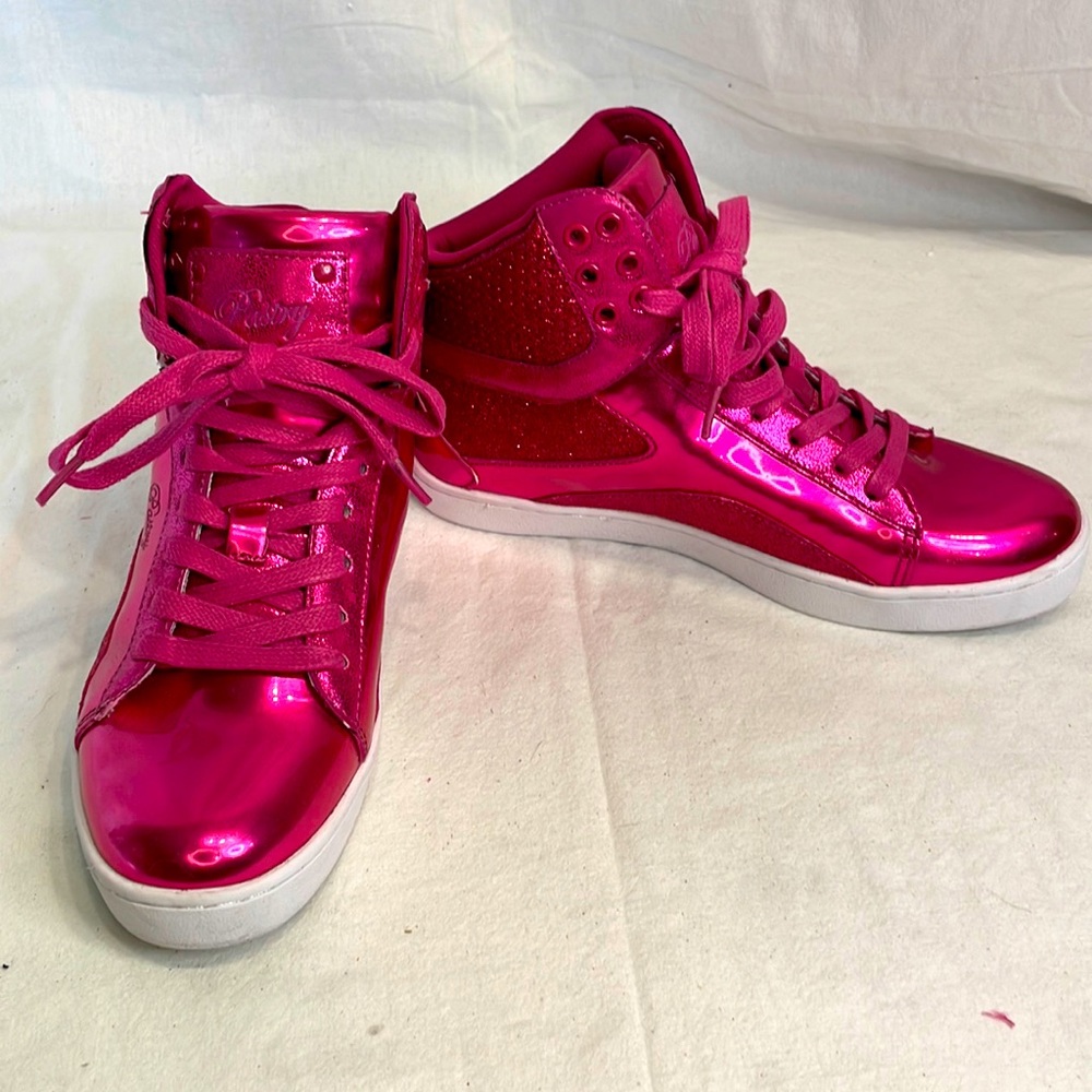 Hot Pink Pastry High Top Sneaker Glitter Shiny Fashion Dance Rave Iridescent